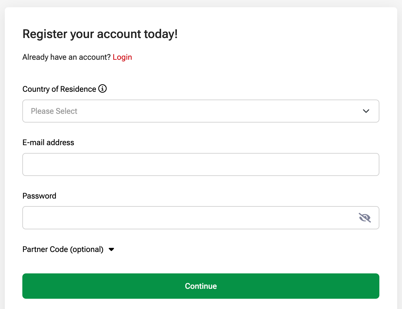 HFM Signup Form – A form where users register and enter the brokerflat partner code.