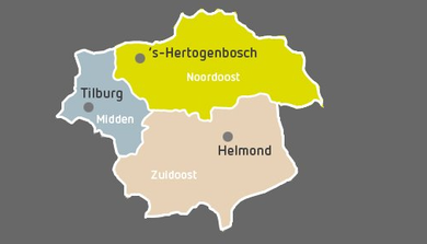 Een kaart met de ligging van 's-hertogenbosch' in geel