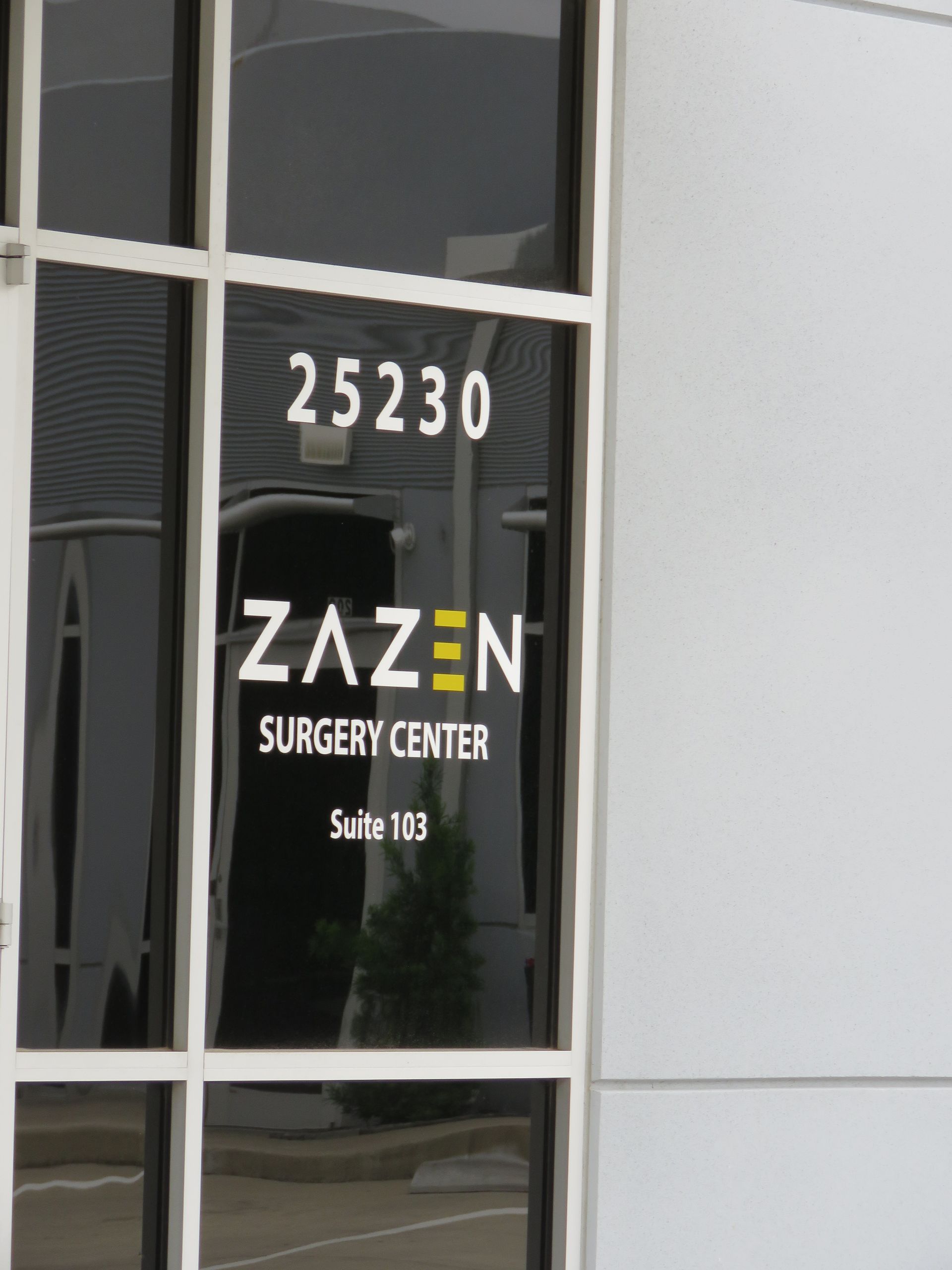 black window with decal that says 