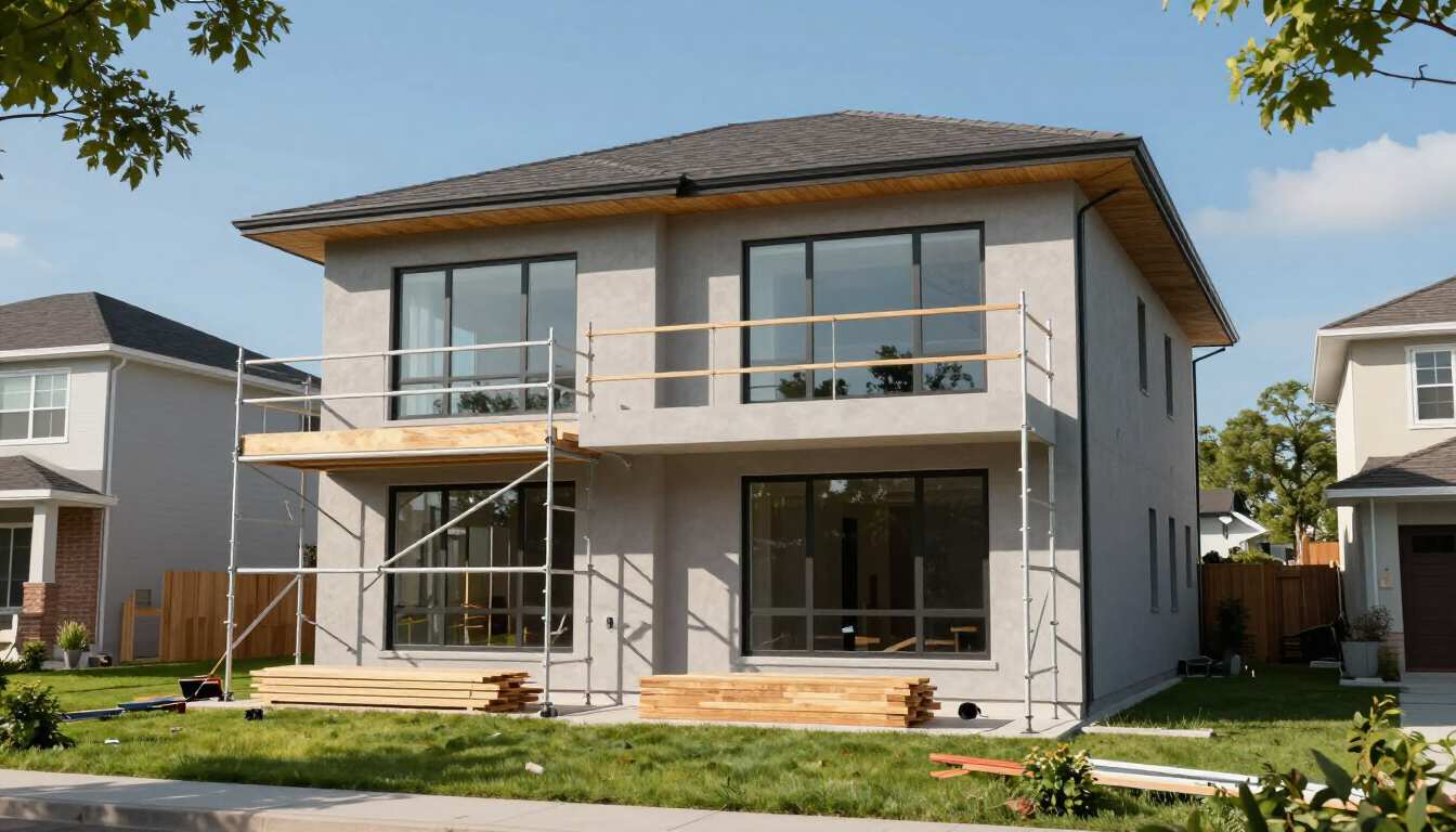 A modern home undergoing a second story addition in Greenville, SC.
