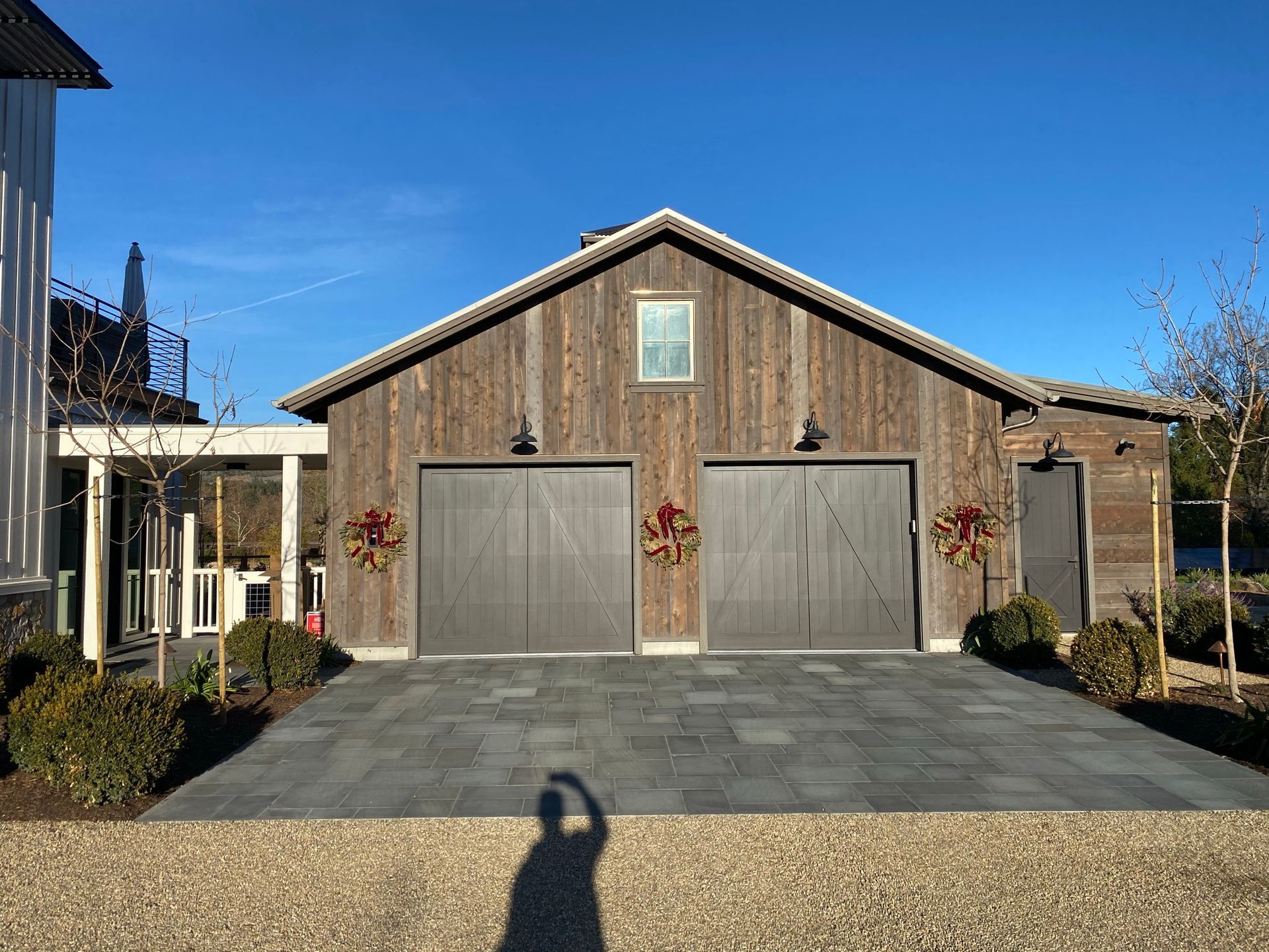 Two-car garage with gray doors built by Nunley Custom Homes in Greenville, SC.