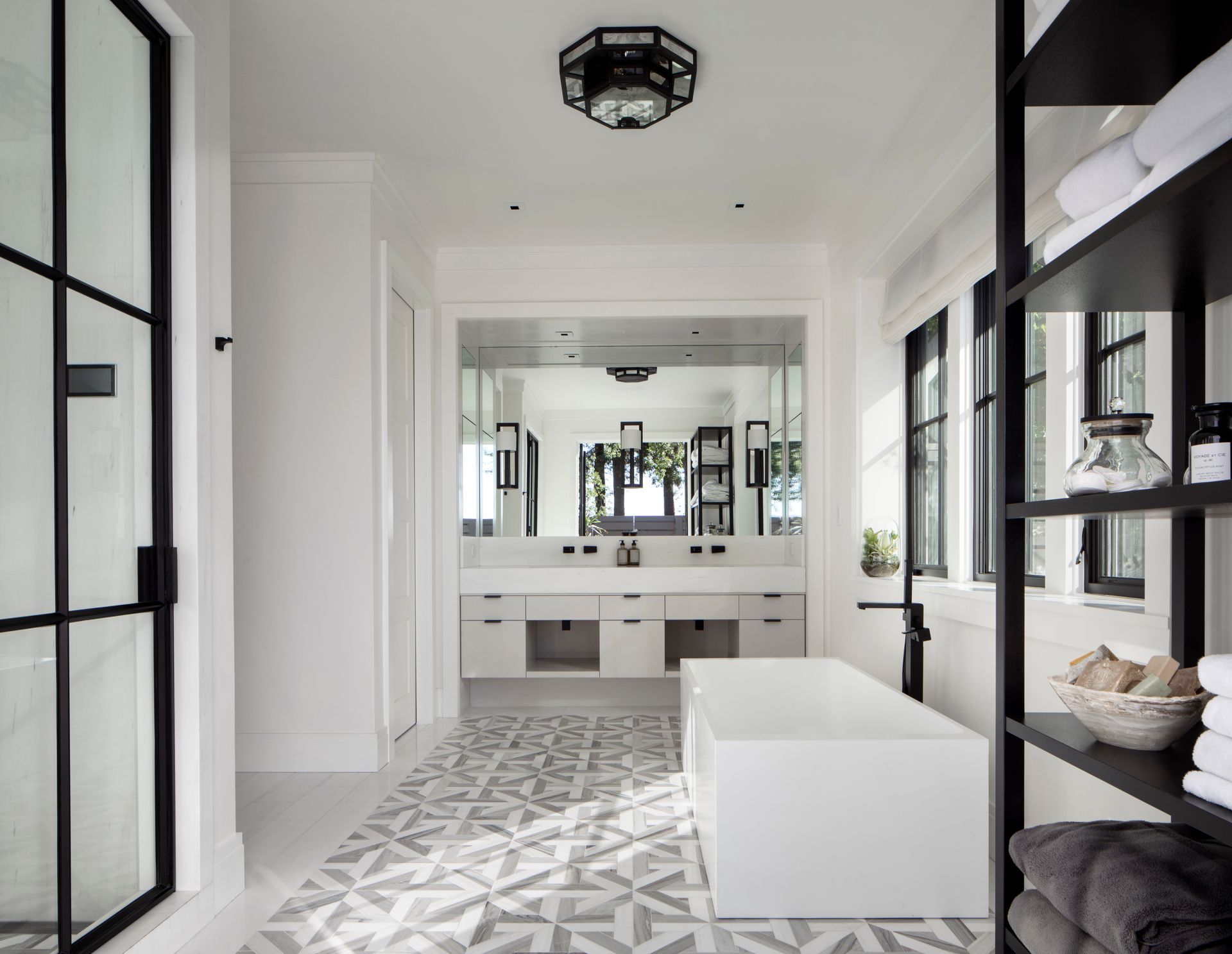 Elegant white bathroom remodeled by Nunley Custom Homes in Greenville, SC.