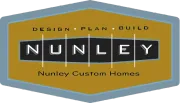Logo for Nunley Custom Homes, featuring text within a hexagon: "NUNLEY" over "Design, Plan, Build" and "Nunley Custom Homes".