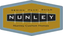 Logo for Nunley Custom Homes, featuring text within a hexagon: "NUNLEY" over "Design, Plan, Build" and "Nunley Custom Homes".