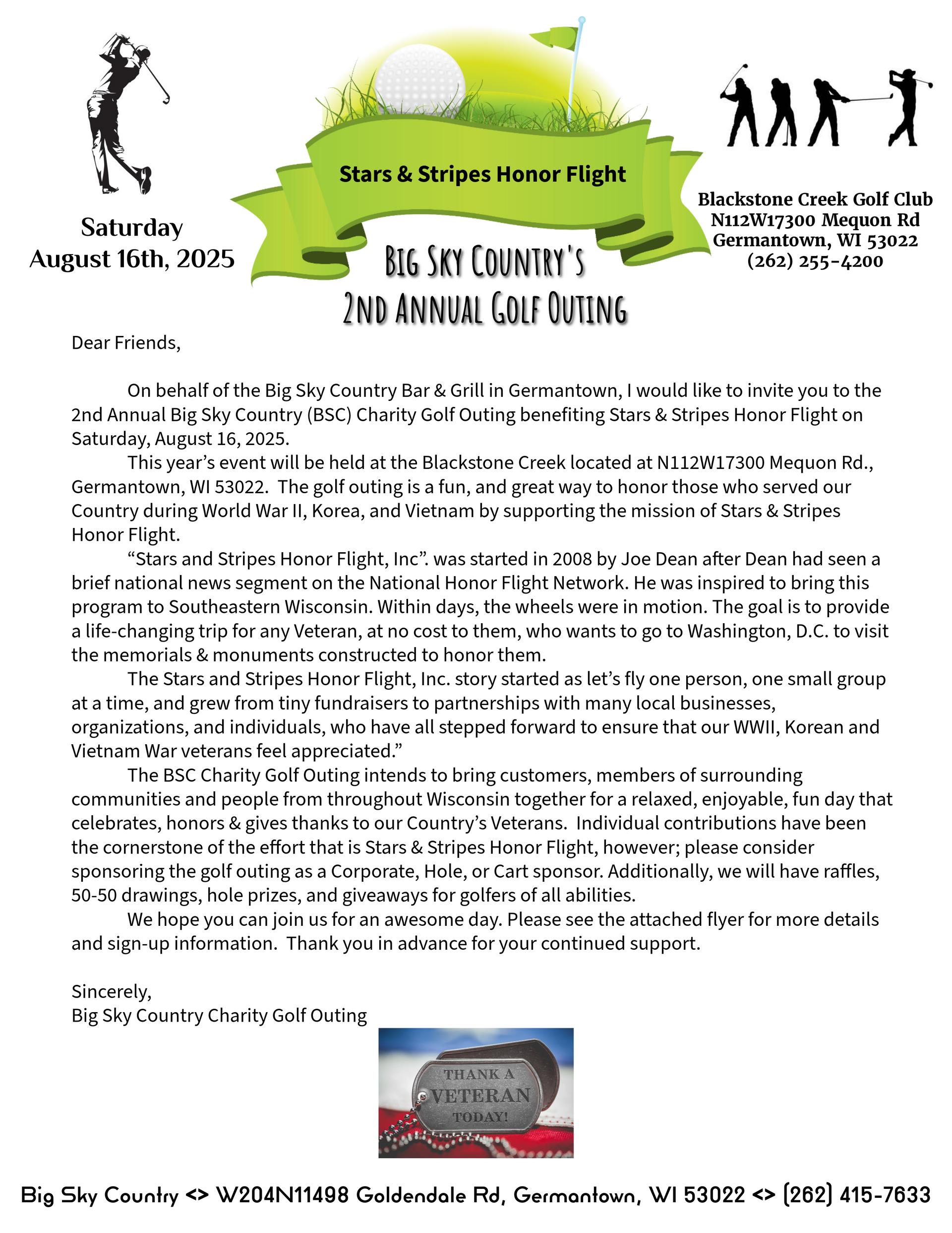 A Flyer for Golf Tournament | Germantown, WI | Big Sky Country A flyer for a golf tournament with a picture of a golf ball on it.