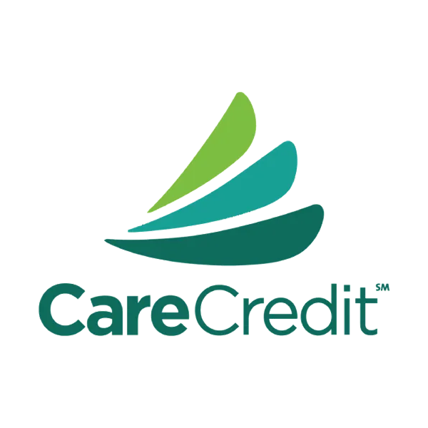 The logo for carecredit is a green and blue swirl.