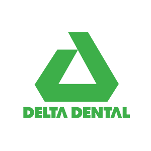 A green delta dental logo on a white background
