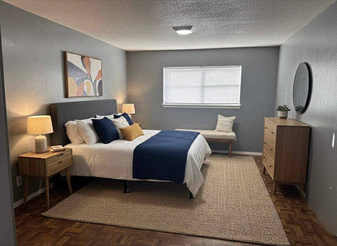 Bedroom with window and furniture 