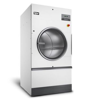 silver commercial washing machine and tumble dryer