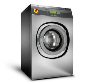 silver commercial washing machine and tumble dryer