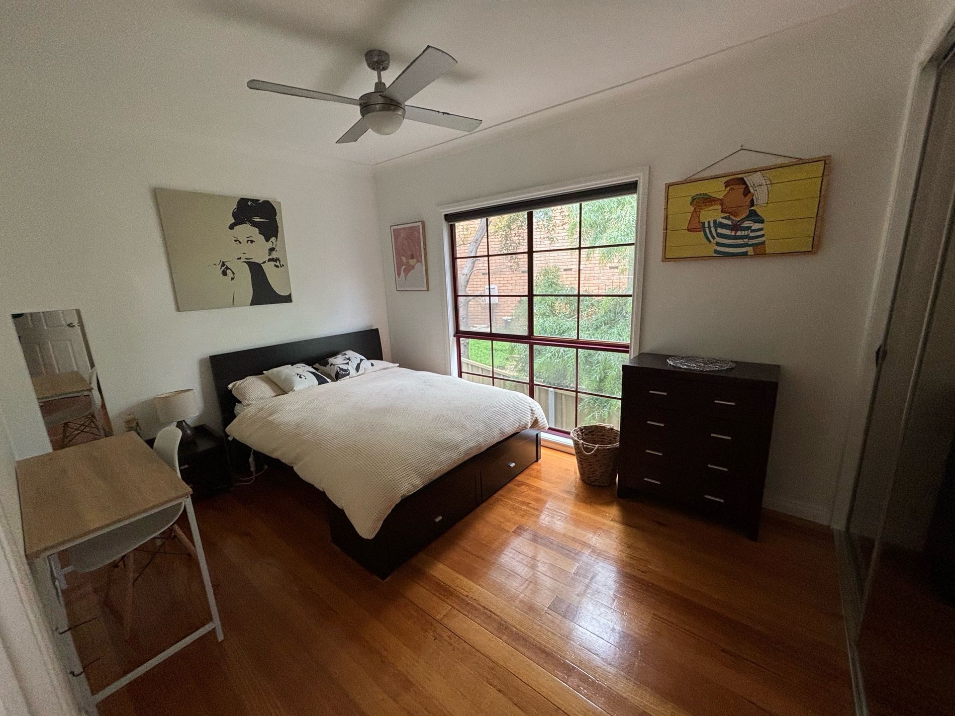 Bedroom with Bed, Dresser, & Ceiling Fan — Keilor East, VIC — North West Melbourne Family Respite