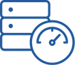 Blue server rack icon with two dots on the top two shelves, representing data storage.