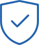Blue shield with a checkmark, representing security or approval.
