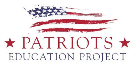 Patriots Education Project logo with stars and red-and-blue American flag brushstroke