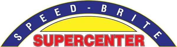 Speed-Brite Supercenter logo: blue arch over a yellow half-circle, red "SUPERCENTER" below.
