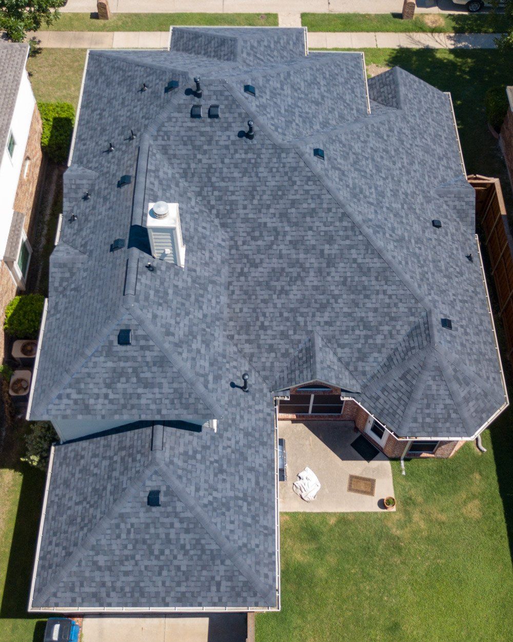 an aerial view of the roof of a house