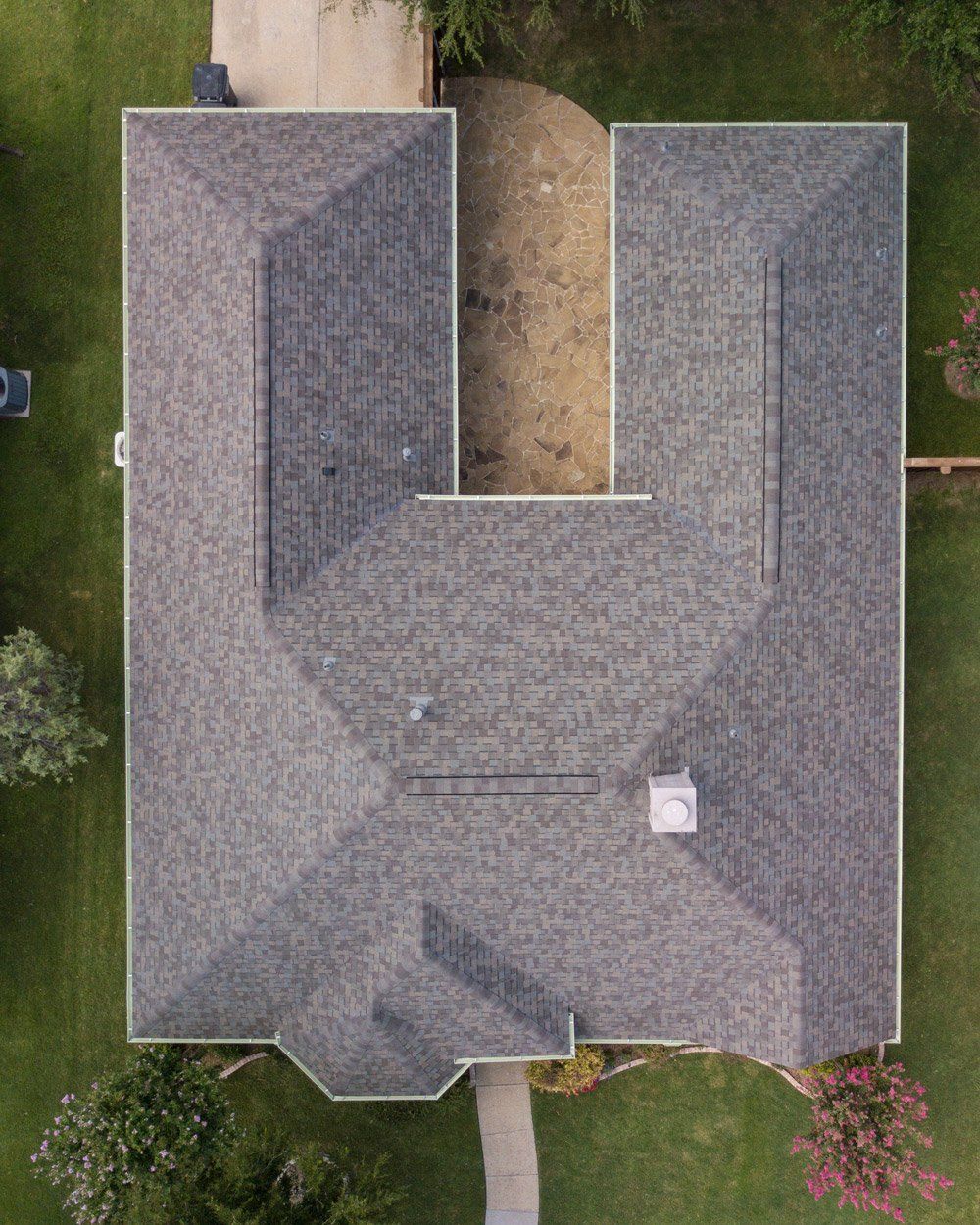 an aerial view of the roof of a house