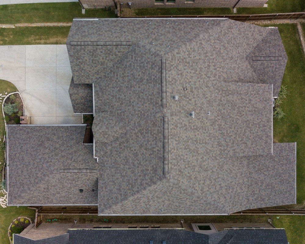 an aerial view of the roof of a house
