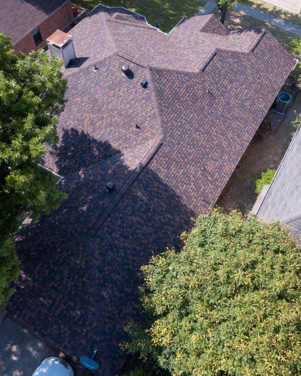 an aerial view of the roof of a house
