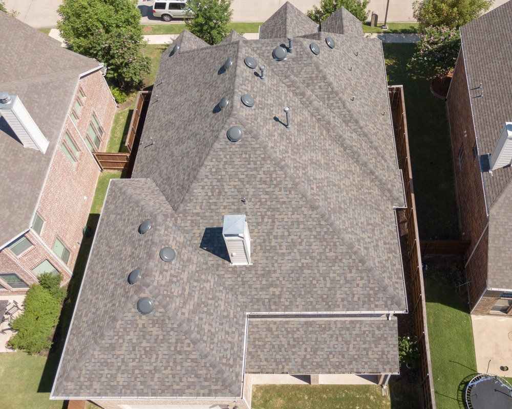 an aerial view of the roof of a house