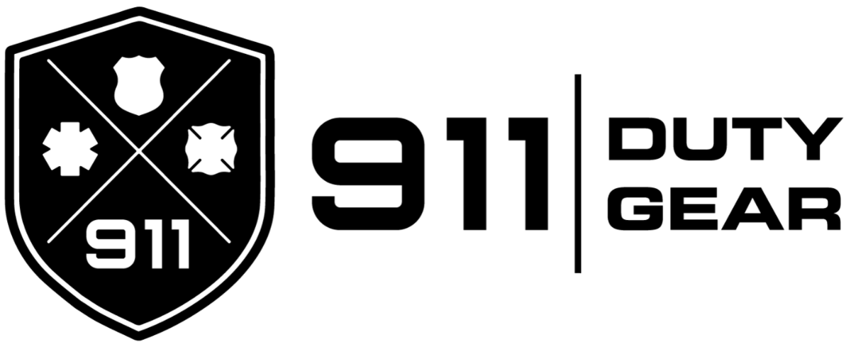 A black and white logo for 911 duty gear.