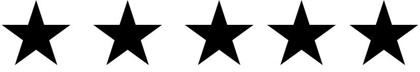 Five black stars in a row on a white background.
