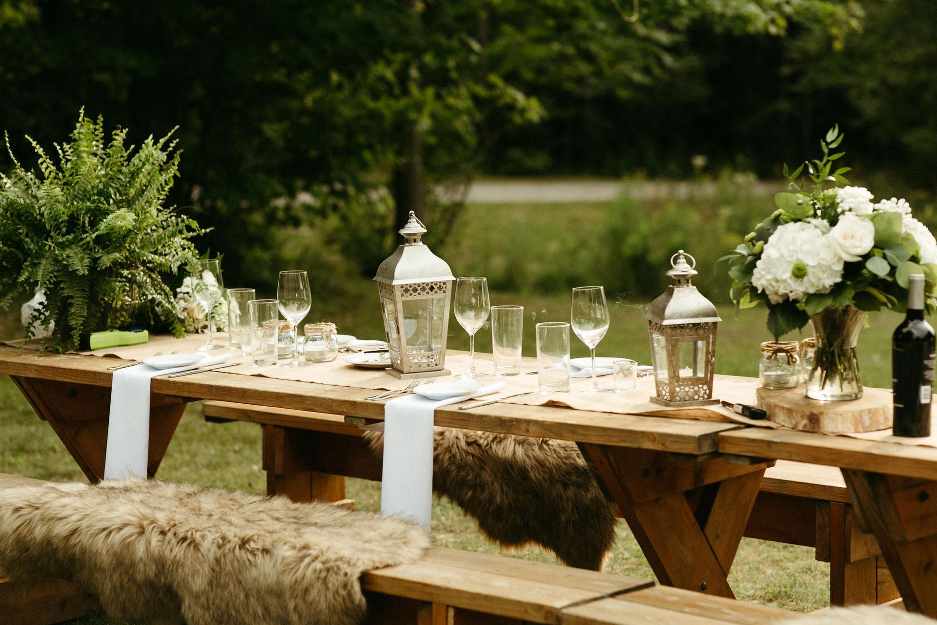 A dinner setup for an elopement at Whispering Springs