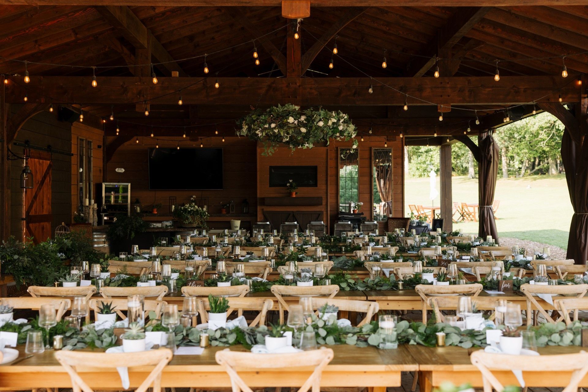 Dining at forest wedding at Whispering Springs