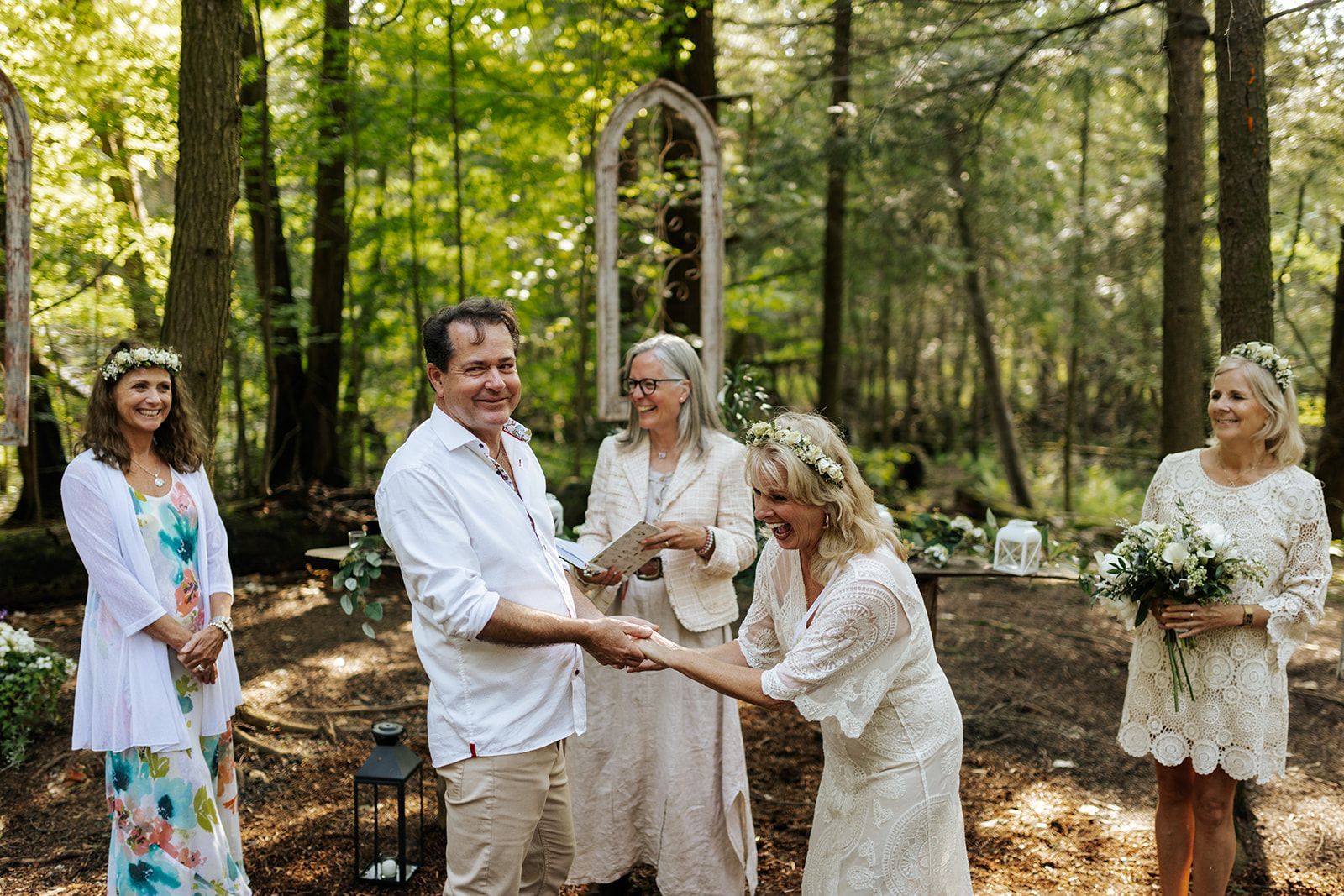 Elopement ceremony with officiant at Whispering Springs forest chapel