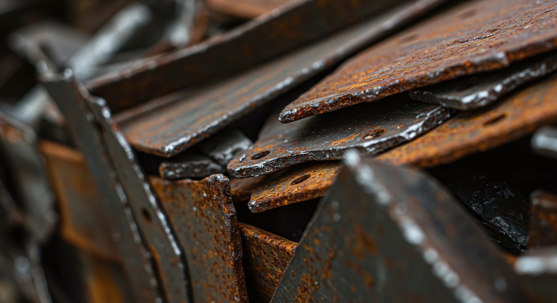 Pile of rusted steel plates showcasing ferrous metal recycling during the scrap collection process.