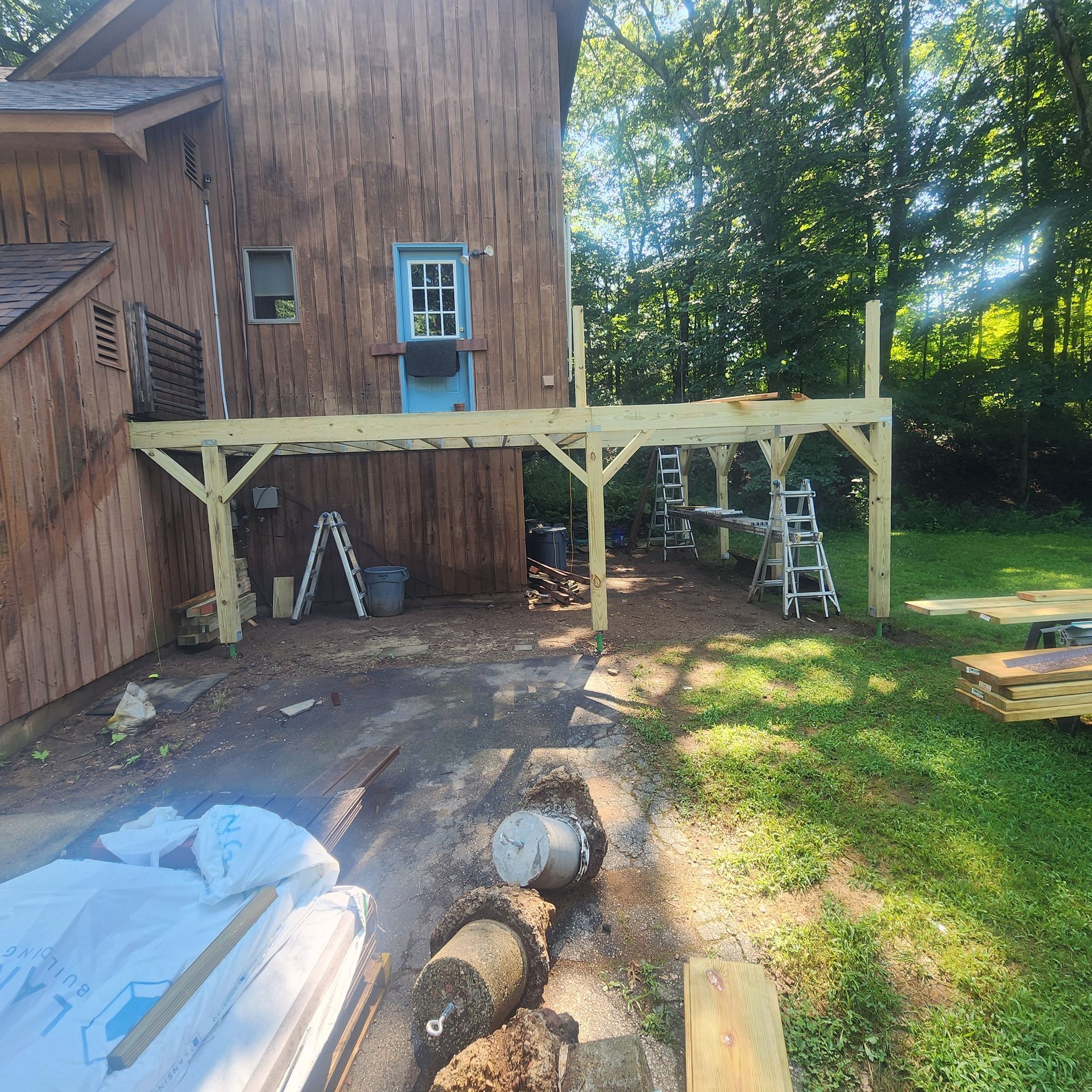 A deck construction​ in Glastonbury CT in progress - Exteriors of CT hard at work