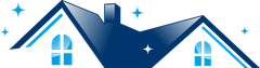 A blue house with a chimney and stars on the roof.
