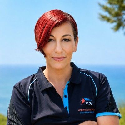 Photo of woman with red short hair looking at camera