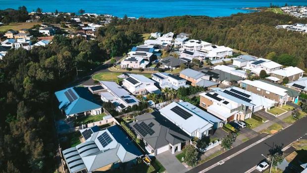 Overhead aerial view of suburban homes Thirroul