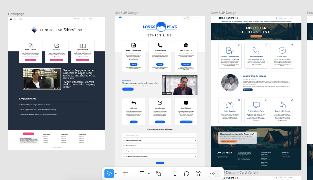 Three versions of the Speak Up page layout in Figma