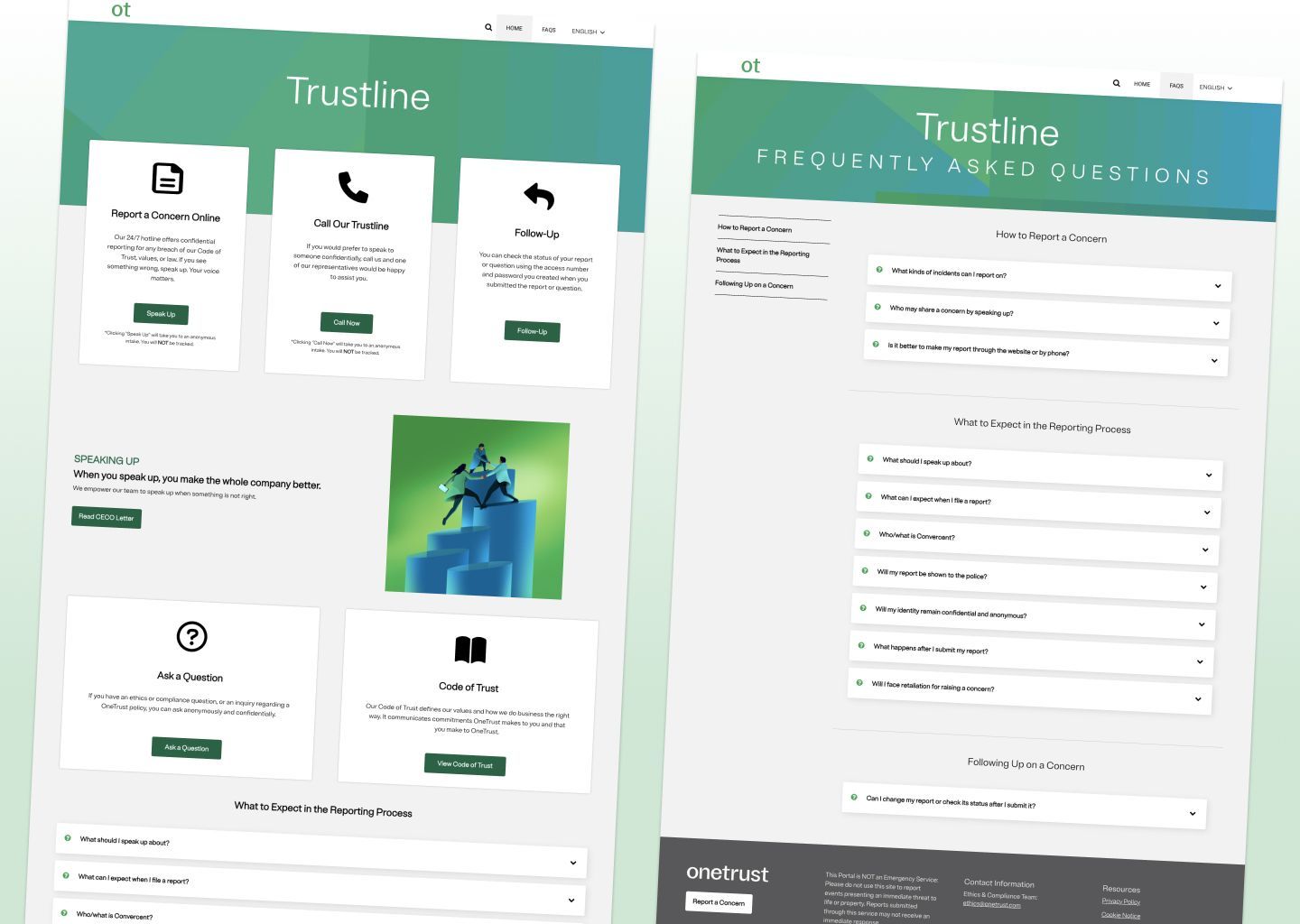 Trustline landing page and FAQ page screenshots