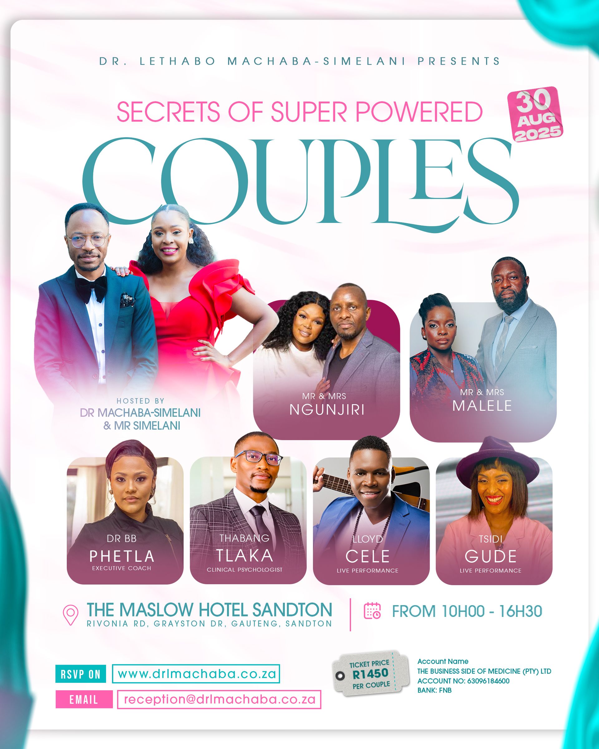 A poster for a couples event called secrets of super powered couples.