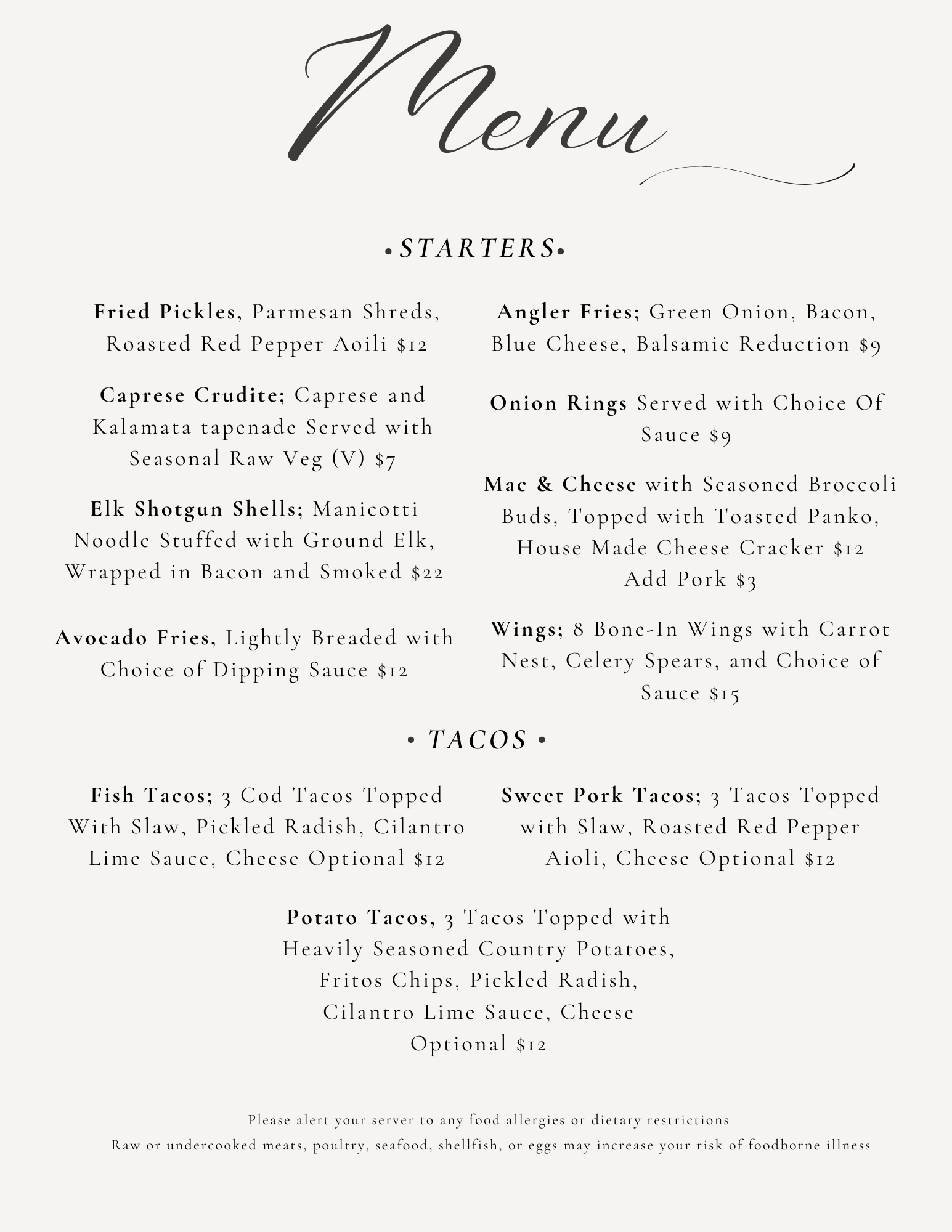 Angler's Lodge  Restaurant menu