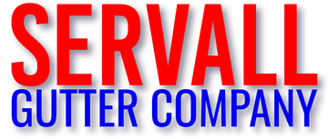 Servall Gutter Company logo with blue “SERVALL” and red “GUTTER COMPANY” text on white background