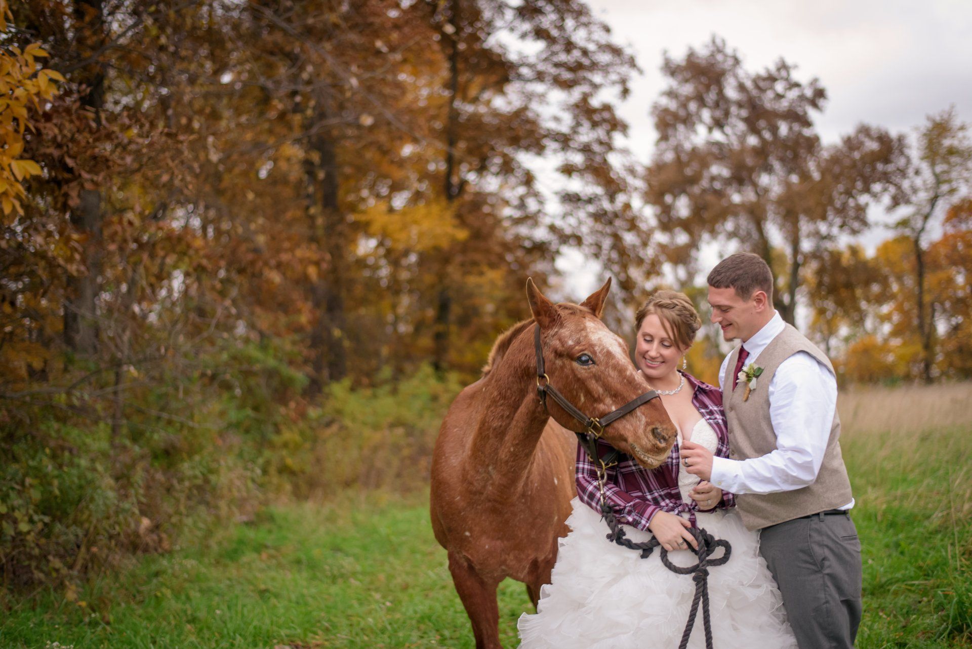 Wedding Bride looking pensively in the Poconos, Pennsylvania