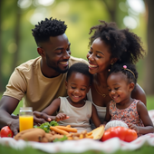 A family is having a picnic in the park.