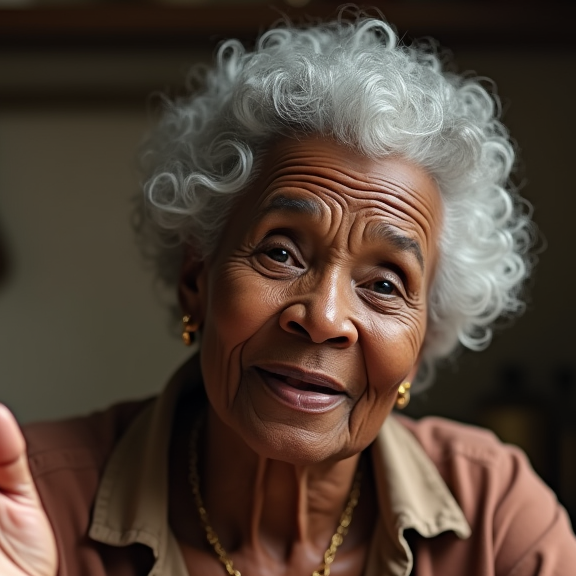 A woman in a white shirt is holding a cell phone and smiling.