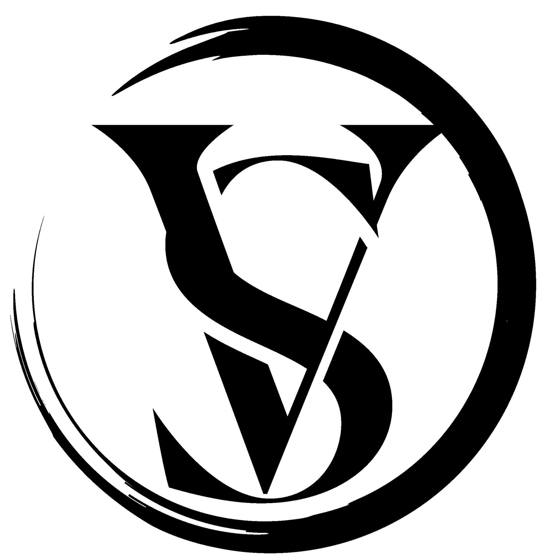 A black and white logo with the letter s in a circle.