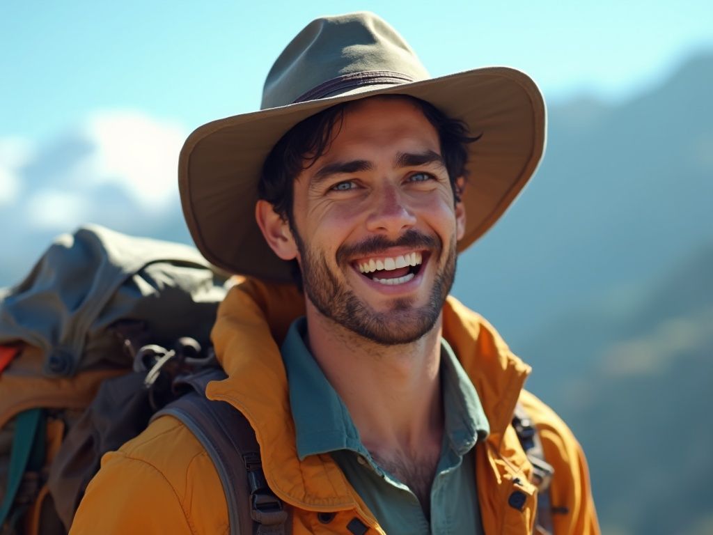 A man with a beard is wearing a cowboy hat and smiling