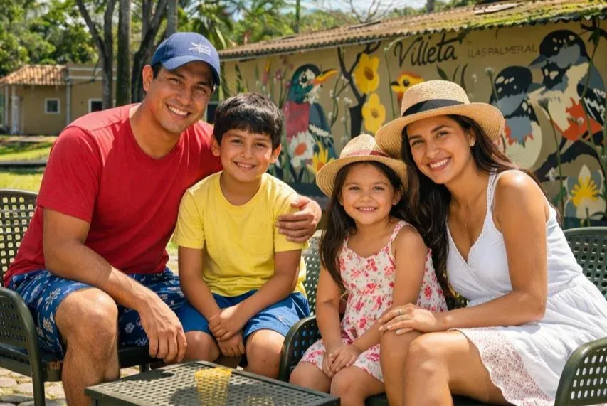 Familia disfrutando de vacaciones en familia en Villeta, momento de descanso y conexión en un entorno natural y acogedor.