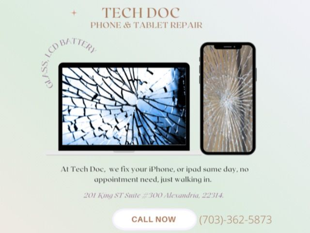 An advertisement for tech doc phone and tablet repair