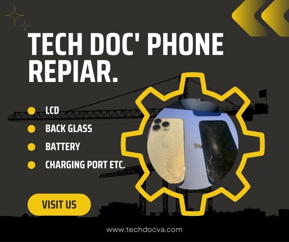 An advertisement for tech doc's phone repair