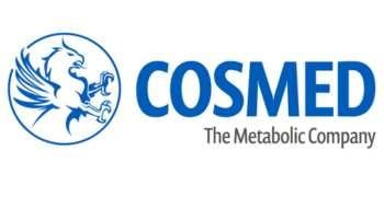 The logo for cosmed the metabolic company has a lion on it.
