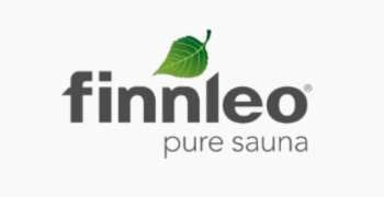 The finnleo pure sauna logo has a green leaf on it.