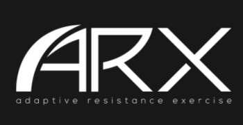 The logo for arx adaptive resistance exercise is white on a black background.